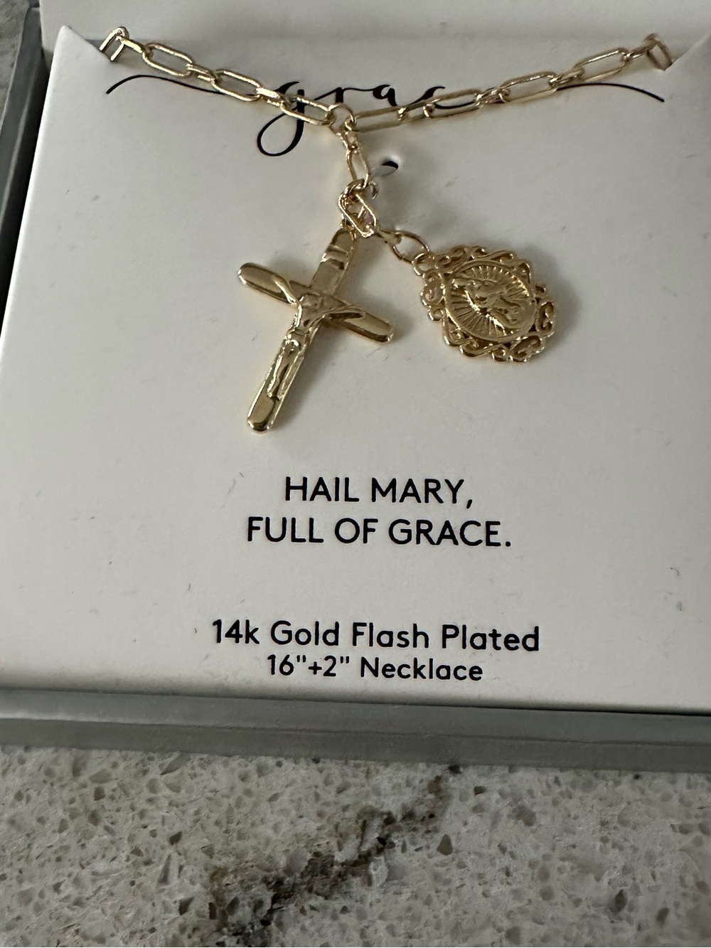 Gratitude & Grace 14k Gold Plated Virgin Mary Charm & Cross Pendant Necklace NEW - Picture 6 of 8